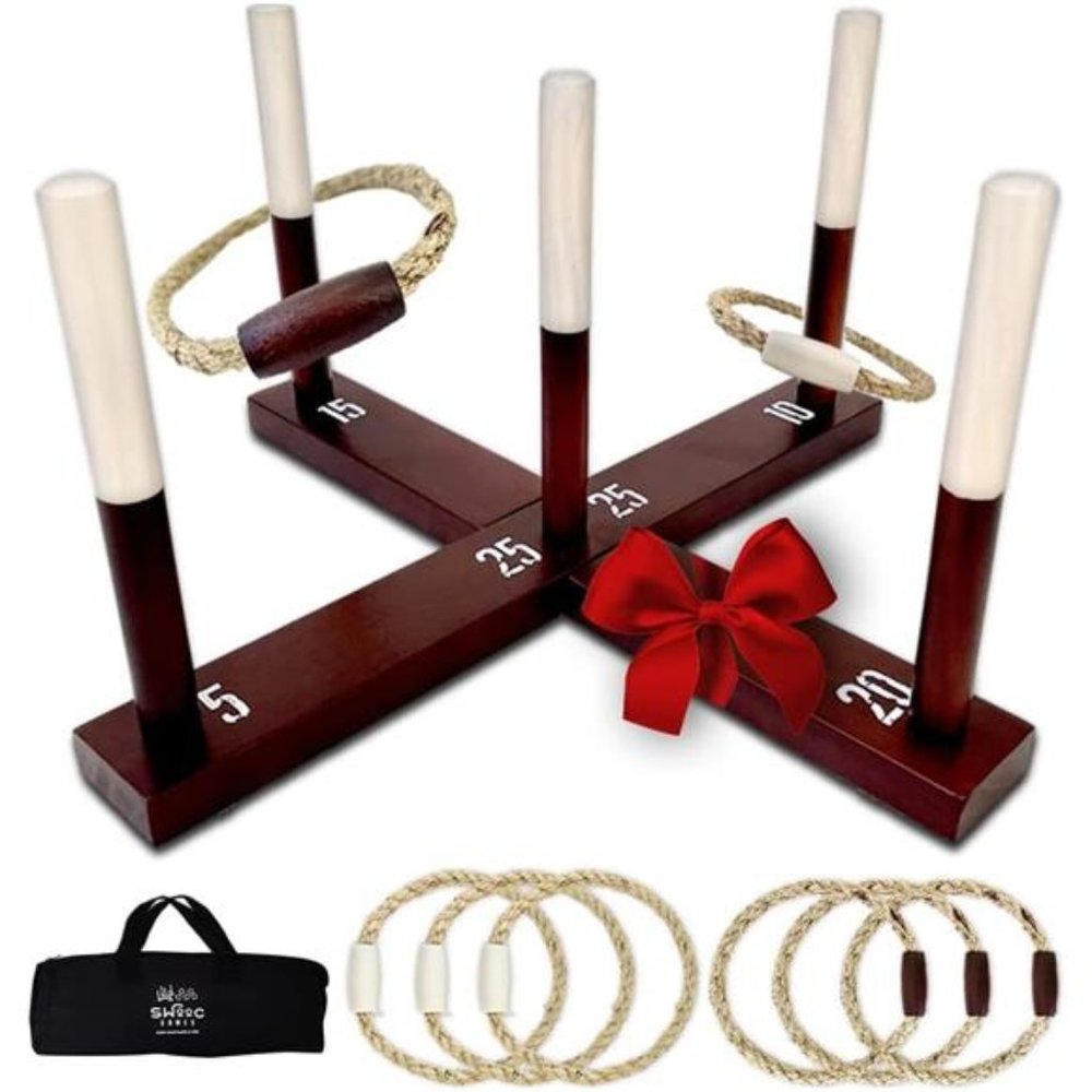 Rustic Ring Toss Outdoor Game (All Weather) - 15+ Games Included - Vintage Wood